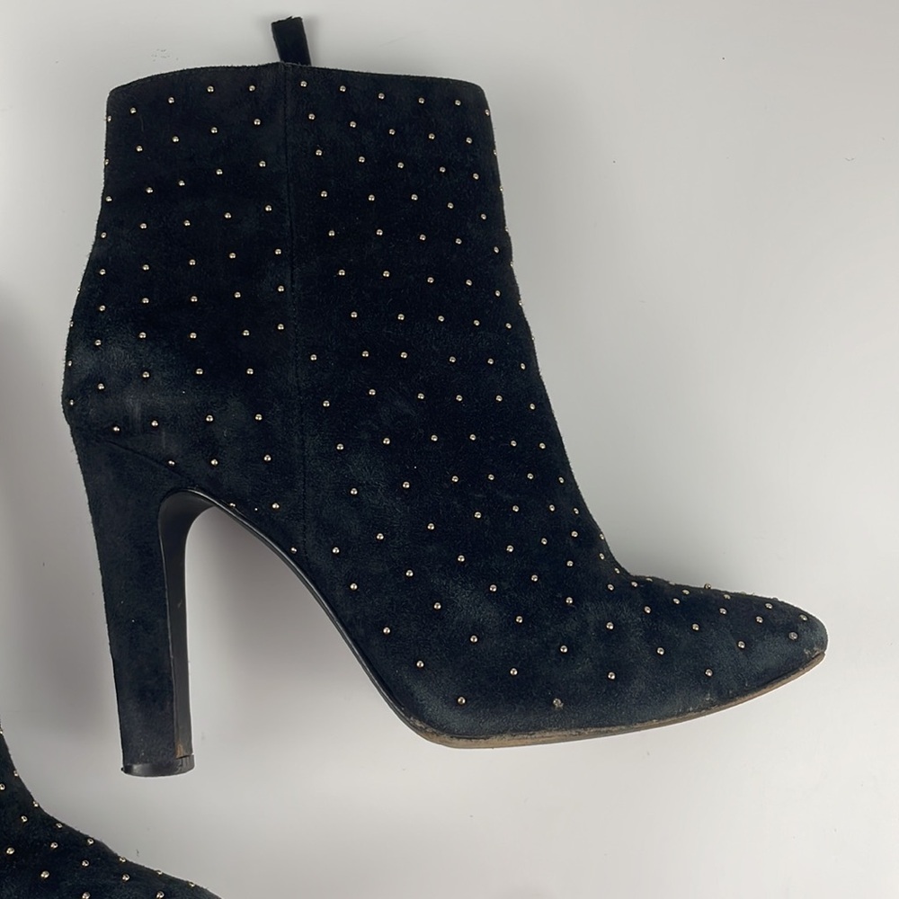 Joie | Hachrio Studded Suede Leather 4.25" Heel Ankle Bootie Black Size 39 - Picture 9 of 14